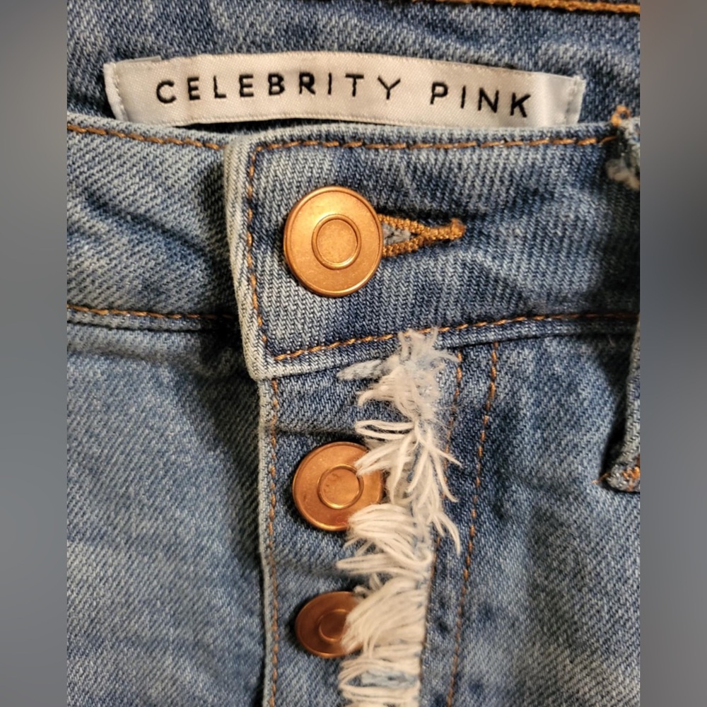 Celebrity Pink Blue Distressed Jean Shorts - Picture 3 of 4